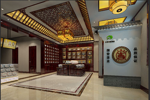 忻州古朴典雅的中式茶叶店大堂设计效果图